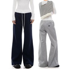 批发韩国chic秋冬新款女松弛慵懒感显瘦松紧腰长裤弯刀裤休闲阔腿卫裤