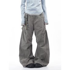 批发韩国chic多口袋水洗做旧阔腿弯刀<b class='q'>牛仔裤</b>男女复古vibe风直筒拖地裤