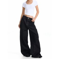 批发韩国chic美式复古宽松阔腿<b class='q'>牛仔裤</b>女新款垂感慵懒<b class='q'>休闲</b>拖地直筒裤潮