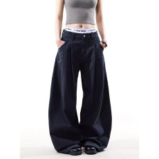 批发韩国chic秋冬新款美式复古褶皱<b class='q'>设计</b>感宽松休闲裤男女小众休闲裤子