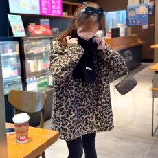 批发韩国chic原版面料毛圈绒豹圆领中<b class='q'>长款</b><b class='q'>卫衣</b>女新款秋冬加厚宽松上衣
