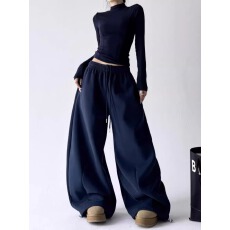 批发韩国chic加绒运动裤女爵士舞高街宽松直筒阔腿休闲裤子街舞长裤<b class='q'>潮</b>