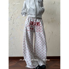 批发韩国chic美式星星字母刺绣卫<b class='q'>裤</b>女宽松慵懒垂感显瘦阔腿弯刀休闲<b class='q'>裤</b>