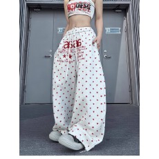 批发春装新款美式星星字母刺绣卫<b class='q'>裤</b>女宽松慵懒垂感显瘦阔腿弯刀休闲<b class='q'>裤</b>
