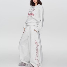 批发韩国chic运动裤女2026早春新款宽松垂感直筒休闲男女阔腿美式卫裤