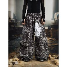 批发韩国chic2026春季豹纹阔腿牛仔<b class='q'>裤</b>男女宽松潮牌小众款垂感休闲长<b class='q'>裤</b>