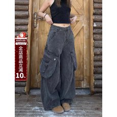 批发复古水洗工装弯刀牛仔裤<b class='q'>男</b>女微喇多口袋百搭宽松显瘦直筒阔腿<b class='q'>裤子</b>