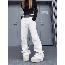 批发韩国chic美式浮雕感西部牛仔绣花微喇<b class='q'>牛仔裤</b>男女高街修身A字长裤