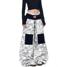 批发韩国chic春季印花扎染垂感阔腿<b class='q'>牛仔裤</b>女高腰休闲宽松显瘦拖地长裤