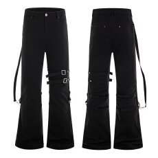 批发韩国chic<b class='q'>春</b>季水洗绑带微喇工装牛仔裤男女t美式高街修身喇叭裤子