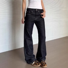 批发韩国chic<b class='q'>春</b>季水洗美式低腰显瘦微喇叭牛仔裤女百搭修身丹宁裤子潮