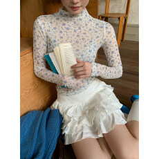 批发2026春季新款半高领碎花内搭打底衫女叠穿修身时尚长袖t恤上衣