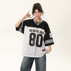 批发韩国chic美式橄榄球服V领短袖男女网眼速干透气篮球T恤<b class='q'>运动</b>球衣潮