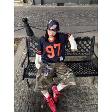 批发韩国chic美式复古字母印花镂空网眼橄榄球球服国潮<b class='q'>嘻哈</b>宽松上衣女