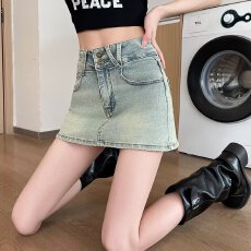 批发美式辣妹包臀裙牛仔短裙女<b class='q'>夏</b>季高腰防走光大码显瘦A字半身裙子潮