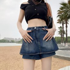 批发法式设计感牛仔半身裙女<b class='q'>夏</b>季薄款大码高级感高腰显瘦蓬蓬短裙裤子