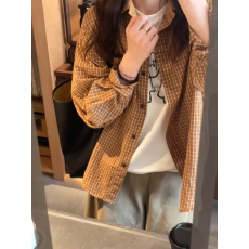 批发复古松弛感格纹衬衫女宽松显瘦衬衣春季薄款韩系小众oversize外套