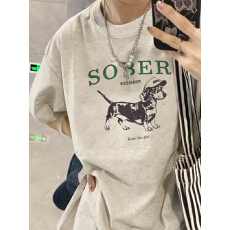 纯棉 韩国chic夏季新款藏正肩短袖T恤女卡通印花设计休闲百搭上衣