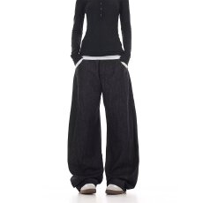 批发<b class='q'>韩国</b>chic美式水洗阔腿弯刀设计感<b class='q'>牛仔裤</b>男女宽松直筒裤春季微弹潮