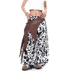 批发韩国chic夏季美式黑白撞色屁帘绑带伞兵裤男女<b class='q'>设计</b>感阔腿弯刀裤女