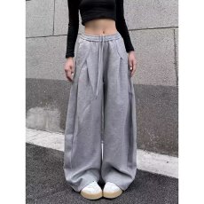 批发美式褶皱运动卫裤子男女春秋新款潮牌宽松<b class='q'>设计</b>感抽绳直筒休闲长裤