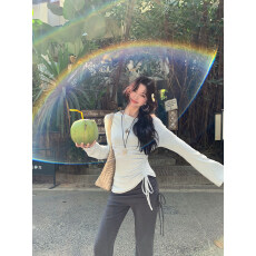 批发长袖t恤女2026春夏新款内搭<b class='q'>打底</b>衫特别漂亮掐腰修身斜肩<b class='q'>上衣</b>潮