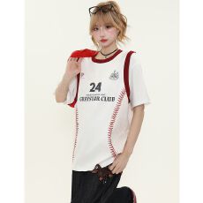 批发2026夏季新款美式潮牌拼接假两件棒球服短袖T恤宽松半袖上衣男女