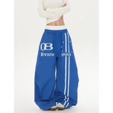 批发美式嘻哈街舞双腰头字母印花弯刀裤男女夏季速干jazz爵士舞阔腿裤