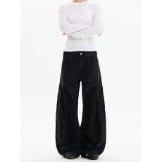 批发美式复古设计感原色牛仔裤男女潮牌街头宽松显瘦百搭阔腿直筒裤子