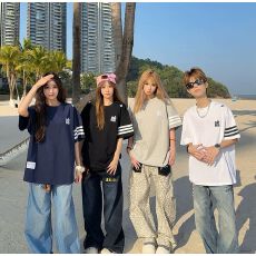 批发纯棉 韩国chic美式2026夏季新款刺绣+印花+内里铺布短袖上衣男女