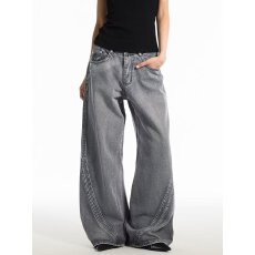 批发韩国chic美式复古潮牌水洗弯刀牛仔裤<b class='q'>男</b>女街头宽松百搭阔腿<b class='q'>休闲裤</b>