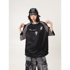 批发美式复古V领球衣男女<b class='q'>情侣装</b>宽松短袖T恤潮牌2026夏季新款运动半袖