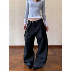 批发韩国chic复古条纹高级感弯刀休闲西裤男女宽松垂感双褶阔腿裤子潮