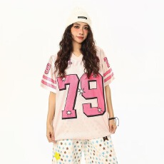 批发好质量 欧美跨境夏季美式女士V领<b class='q'>T</b><b class='q'>恤</b>短袖3D数字印花宽松休闲上衣