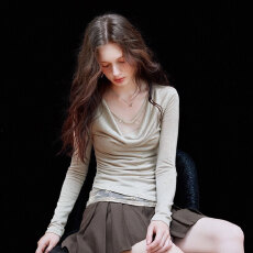 批发<b class='q'>韩版</b>荡领假两件T恤衫辣妹风2026春夏季新款蕾丝拼接纯欲收腰上衣