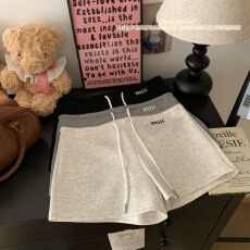 批发韩国chic夏季新款美式刺绣阔腿短裤女抽绳直筒裤百搭<b class='q'>高腰</b>a字热裤