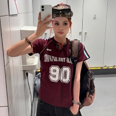 批发美式复古风短袖T恤潮ins夏季新款宽松印花圆领T恤三条杠拼接上衣