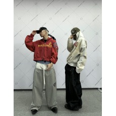 批发韩国chic2026春夏美式复古抽绳假三腰拼接阔腿宽松<b class='q'>运动</b>卫裤男女