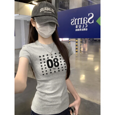 批发纯棉 美式复古圆领正肩短袖T恤女夏季新款字母<b class='q'>设计</b>休闲百搭上衣女