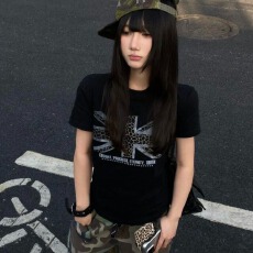 批发纯棉 2026夏季新款韩版美式正肩短袖t恤女修身显瘦印花辣妹上衣潮
