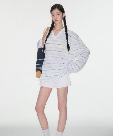 한국 스타일 아메리칸 스트라이프 작은 대중 POLO 셔츠 여성 패치워크 긴팔 느긋한 바람 마이크로 ~을 통해 슬림해 보이는 다용도 캐주얼 맨위 여름