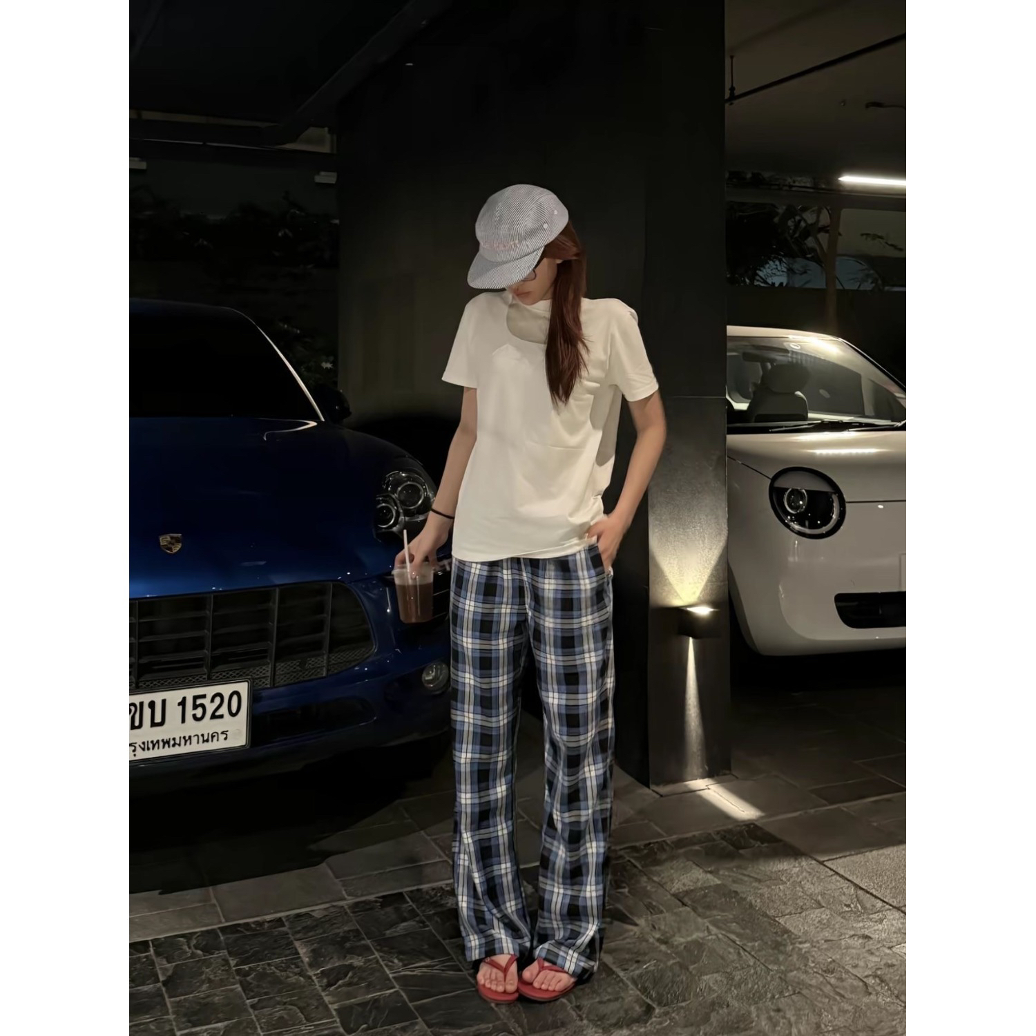 왜? 지금까지 파란색 체크무늬 바지 남녀 vintage 레트로 스트레이트 아메리칸 캐주얼 바지 봄 여름 부츠컷 긴 바지