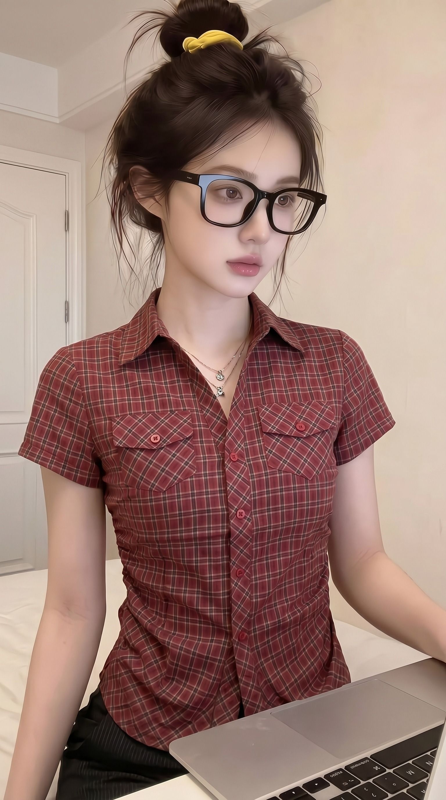 한국 스타일 아메리칸 2026 여름 새로운 레트로 빨간색 체크무늬 POLO 칼라 작은 대중 반팔 여성 셔츠 슬림해 보이는 맨위