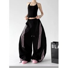 批发韩版美式侧边条纹设<b class='q'>休闲</b>弯刀裤女夏季新款高腰宽松显瘦百搭香蕉裤