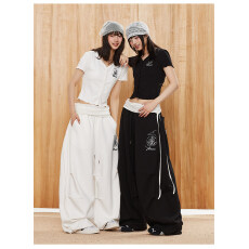 批发韩版美式<b class='q'>街头</b>风假两件拼色腰头阔腿裤夏季新款士舞裤休闲长裤女潮