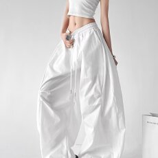 批发美式夏季新款工装裤<b class='q'>女</b>薄款韩版百搭高腰宽松抽绳运动宽松休闲阔腿