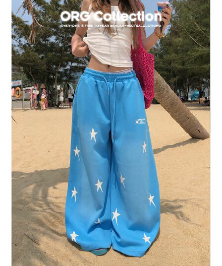 한국 chic 아메리칸 캐주얼 바지 여성 봄 여름 루즈핏 느긋한 하이웨이스트 다용도 도루 가을 센스 넓은 다리 바닥 청소 모통이 칼 바지