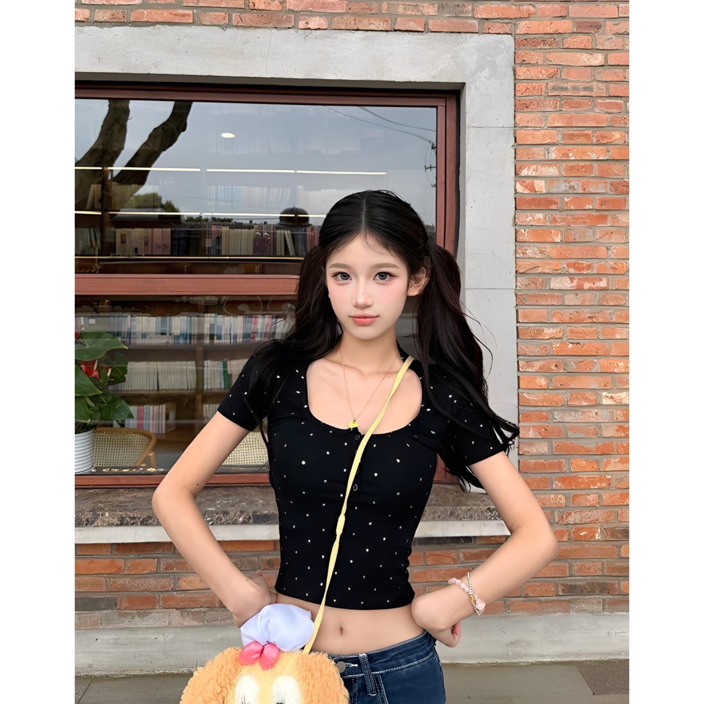 한국 스타일 아메리칸 핫걸 바람 복잡한 고대 칼라 도트 무늬 반팔 여성 2026 여름 새로운 작은 키 쇼트 스타일 맨위 트렌디