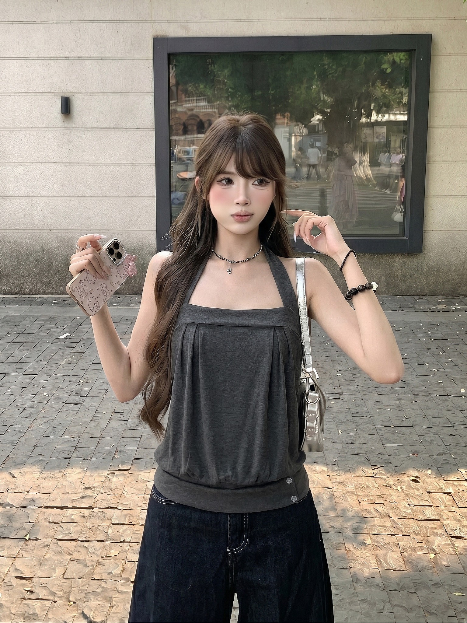한국 스타일 아메리칸 순수한 욕망 바람 행침 목 조끼 여성 의류 여름 디자인 센스 꽃밭 민소매 튜브탑 슬립 작은 맨위 트렌디