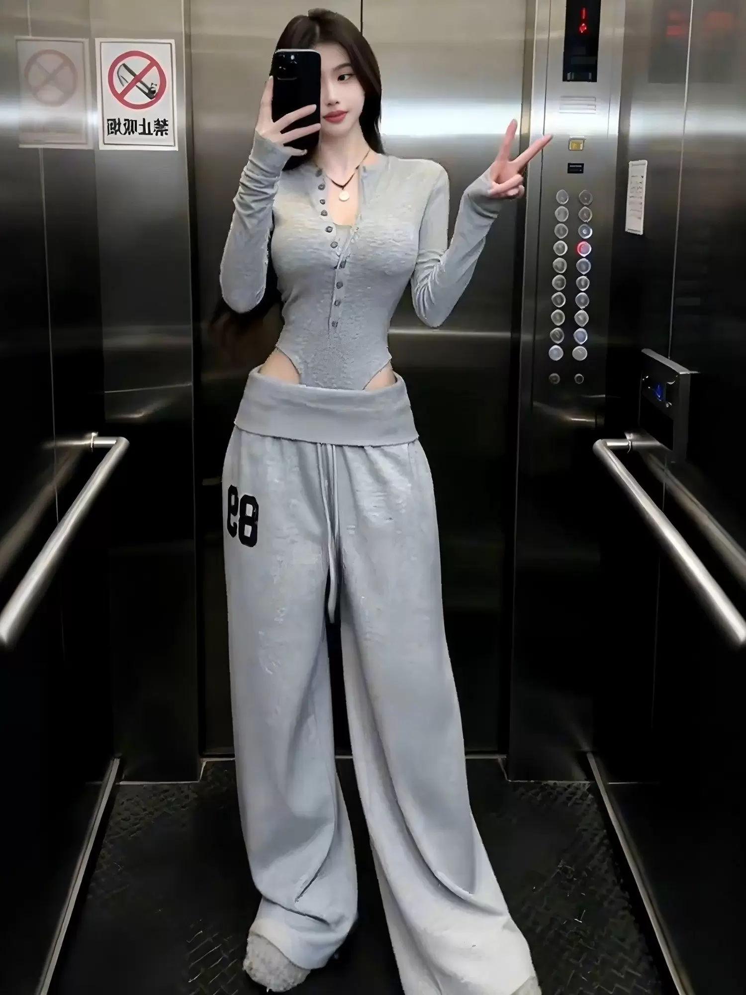 한국 chic 새로운 아메리칸 레트로 빛 아시아 인 캐주얼 뒤집다 측면 루즈핏 캐주얼 다용도 허리밴드 넓은 다리 웨이 바지 여성